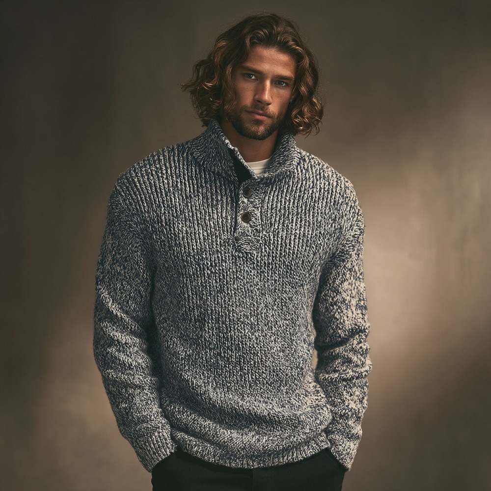 Buckle Outpost Makers Button Henley Sweater‎ Long M Navy Marled Side Zippers